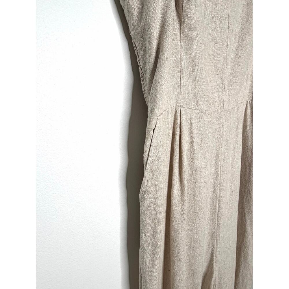 Old Navy Sleeveless Cami Linen Blend Jumpsuit Sz MT Natural Pockets Beach Boho - Picture 3 of 9